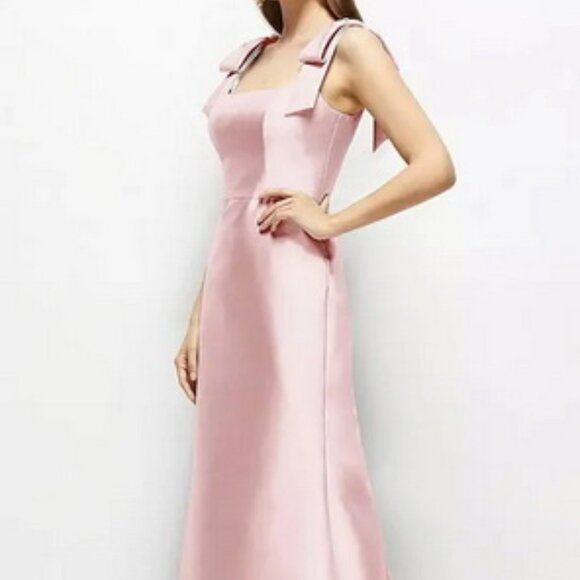 Alfred Sung Ballet Pink Bow Strap Satin Twill Trumpet Gown D868 - Picture 2 of 3